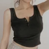 Tank Top for Women Ribbed Button Down Sleeveless Blouse Solid Color Casual Women’s Teens Trendy Basic Summer Dresses