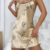 Heart Letter Print Nightdress Casual Round Neck Spaghetti Strap Sleep Dress Women’s Sleepwear Dresses