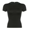 Basic Solid Crop Top Short Sleeve Crewneck Skinny T-shirt Summer Casual Tee for Women Y2K Vintage Top Harajuku Streetwear