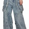 USA Stock- Women’s Wide Leg Baggy Denim Bib Pants Jeans Pants with Detachable Shoulder Straps and Pockets