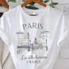 90s T Shirt Paris Women Print T-shirt Girl Short Sleeve Crew Neck Casual Top for Summer Spring Women’s Clothing