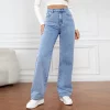 Fashion retro blue jeans women y2k High street baggy straight pants High waisted all-in-one slim pants
