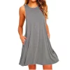 Women’s Dress Summer Casual T Shirt Dresses Beach Cover up Plain Pleated Tank Pockets Dress