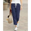 Autumn Cotton Women’s Pants Y2K Black Drawstring Elastic Waist Casual Pants Female Loose Fashion Elegant Ladies Bottom