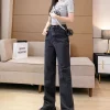 New Design Sense Women’s Loose Denim Pants Retro Straight Leg Pants Fashionable Solid Color Loose Casual Wide Leg Pants