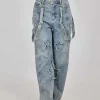 USA Stock- Women’s Wide Leg Baggy Denim Bib Pants Jeans Pants with Detachable Shoulder Straps and Pockets