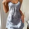 Heart Letter Print Nightdress Casual Round Neck Spaghetti Strap Sleep Dress Women’s Sleepwear Dresses