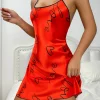 Heart Letter Print Nightdress Casual Round Neck Spaghetti Strap Sleep Dress Women’s Sleepwear Dresses