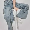 USA Stock- Women’s Wide Leg Baggy Denim Bib Pants Jeans Pants with Detachable Shoulder Straps and Pockets
