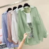 Summer Sunscreen Shirt Elegant Perspective Thin Chiffon Blouse Korean Harajuku See Through Loose Top Casual Women’s Cardigan