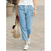 Autumn Cotton Women’s Pants Y2K Black Drawstring Elastic Waist Casual Pants Female Loose Fashion Elegant Ladies Bottom