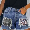 Womens USA National Flag Denim Jeans Shorts High Waist Shorts Printed Ameirican Flags Vintage Pants Jeans Fashion Streetwears