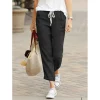 Autumn Cotton Women’s Pants Y2K Black Drawstring Elastic Waist Casual Pants Female Loose Fashion Elegant Ladies Bottom