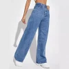 Fashion retro blue jeans women y2k High street baggy straight pants High waisted all-in-one slim pants