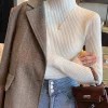 Elegant Solid Basic Knitted Tops Women Turtlneck Sweater Long Sleeve Casual Slim Pullover Korean Fashion Simple Chic Clothes