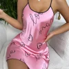 Heart Letter Print Nightdress Casual Round Neck Spaghetti Strap Sleep Dress Women’s Sleepwear Dresses