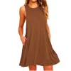 Women’s Dress Summer Casual T Shirt Dresses Beach Cover up Plain Pleated Tank Pockets Dress