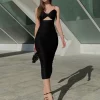 Bow Sleeveless Bandage Midi Dress Women’s Black Sexy Patchwork Cut Out Bodycon 2022 Summer Elegant Club Evening Party Dresses